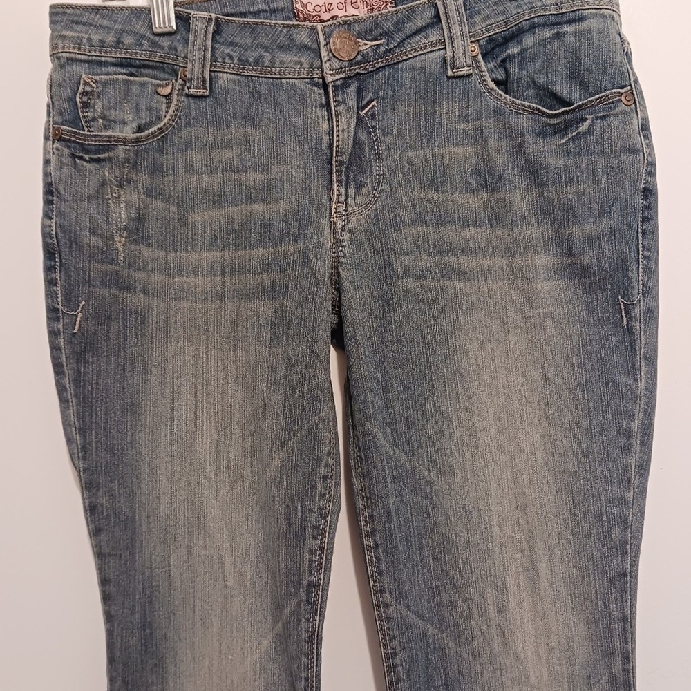 Y2K Flared Jeans Bell Flare Acid Wash Medium Blue Boho Bohemian Festival Vntg 7 - Picture 4 of 14